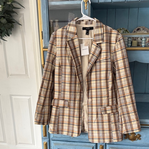 Forever 21 Jackets & Blazers - Forever 21 Cream and Brown Plaid Blazer